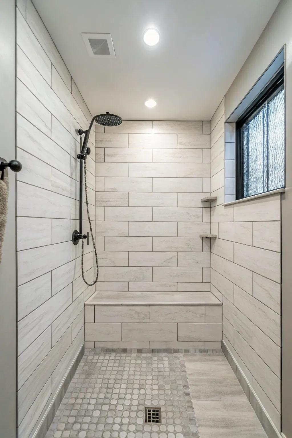 A timeless stacked configuration presents a streamlined and contemporary shower ambiance.