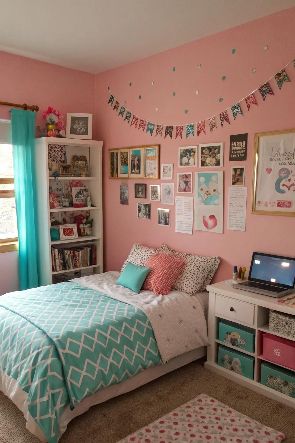A serene space featuring a pastel color scheme, ideal for unwinding.