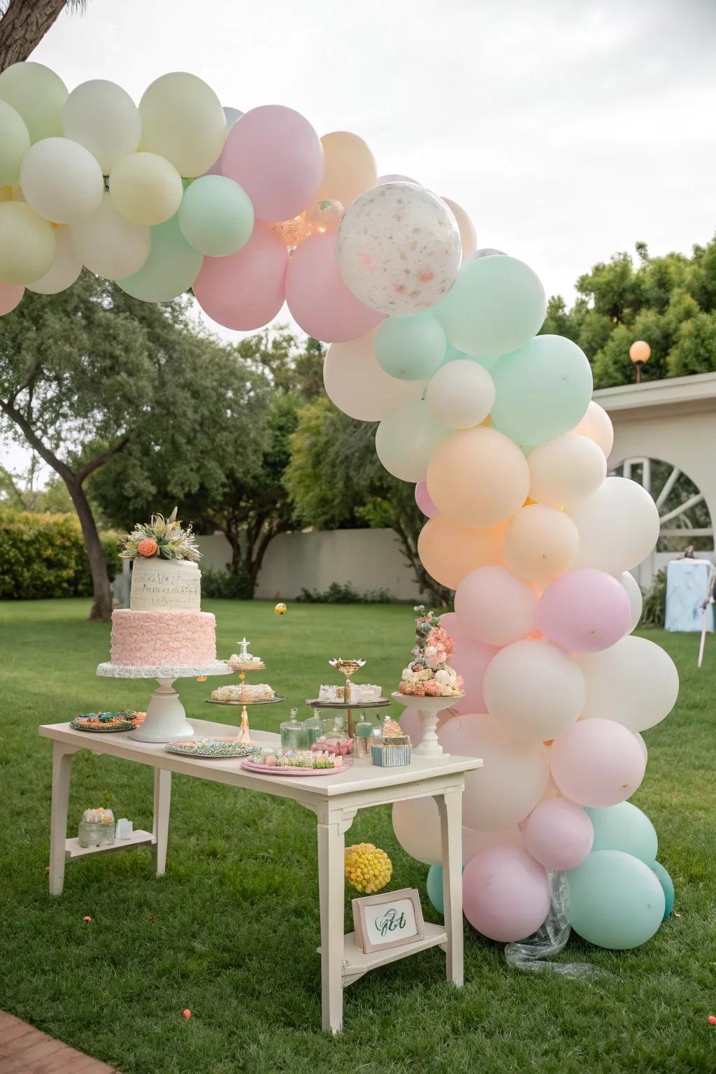 A whimsical balloon display brings a magical feel to your baby's first birthday party.