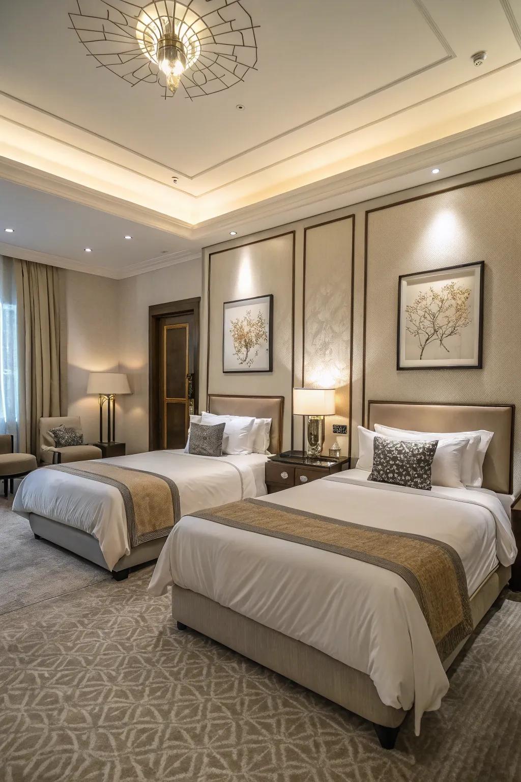 Symmetrical bed layout for a balanced space.