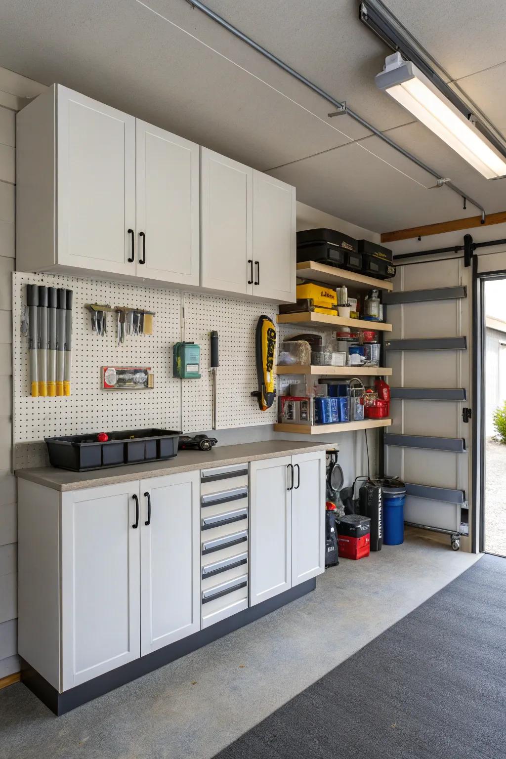 Wall storage options keep your garage organized and spacious.