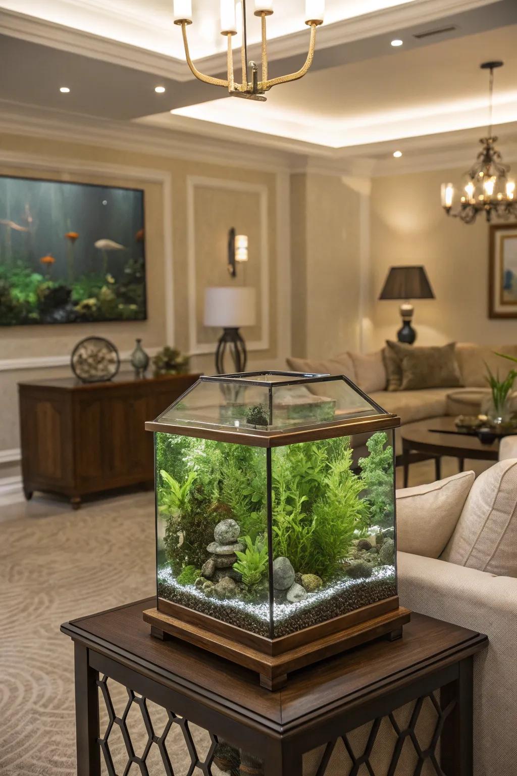 Transform your prism tank into a flourishing green retreat.