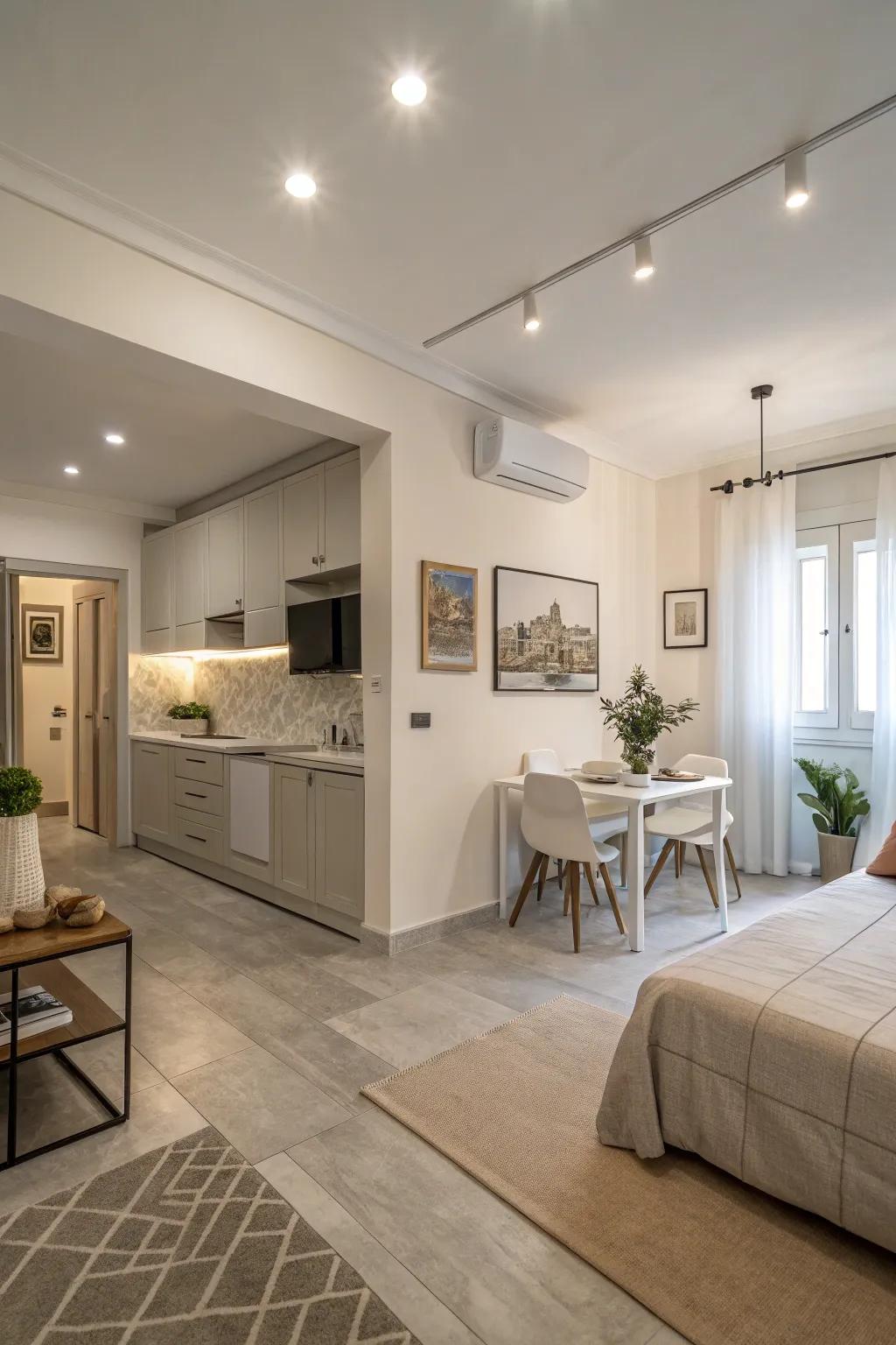 Open designs make studio apartments feel larger and more fluid.