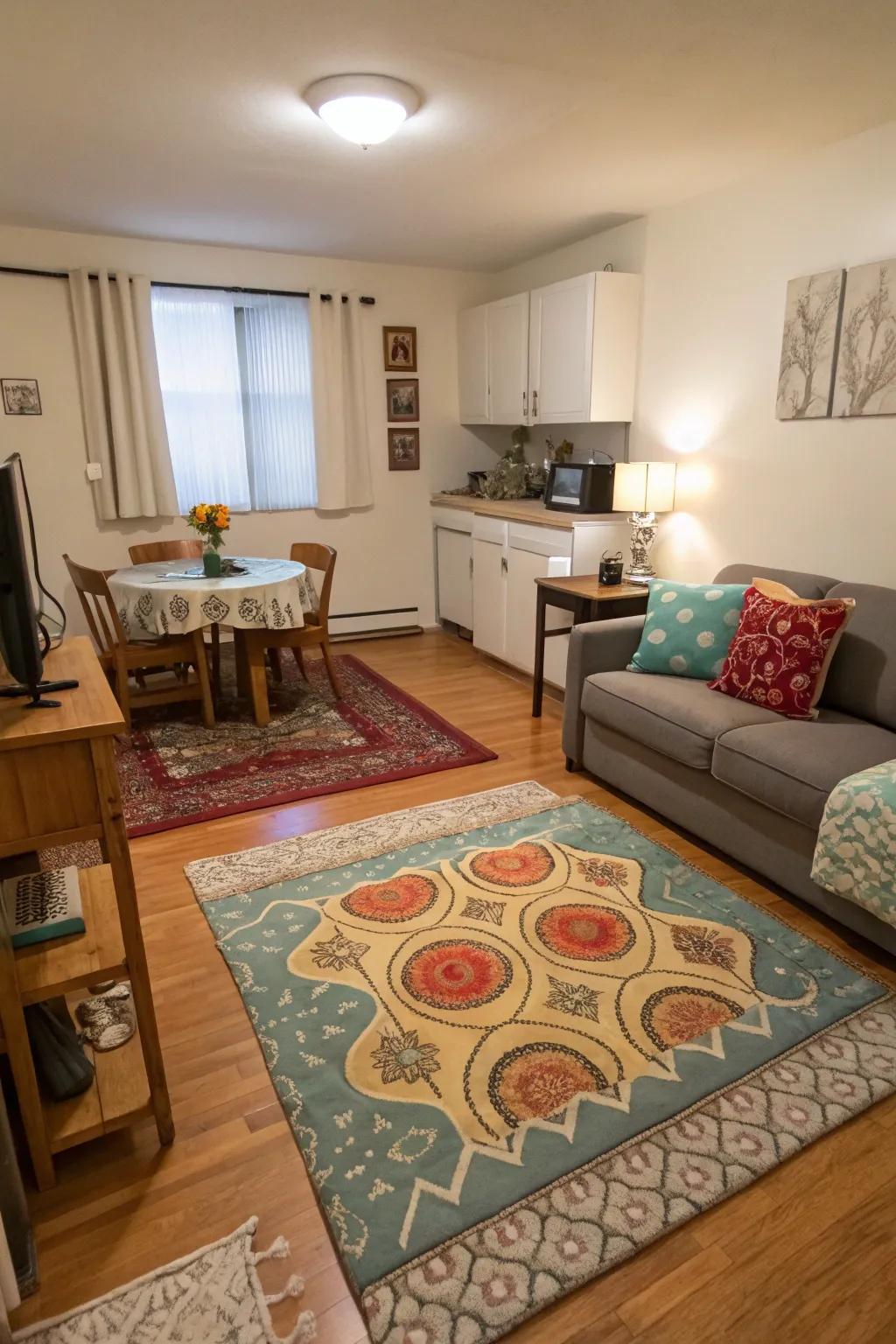 Carpets effectively distinguish living zones without physical boundaries