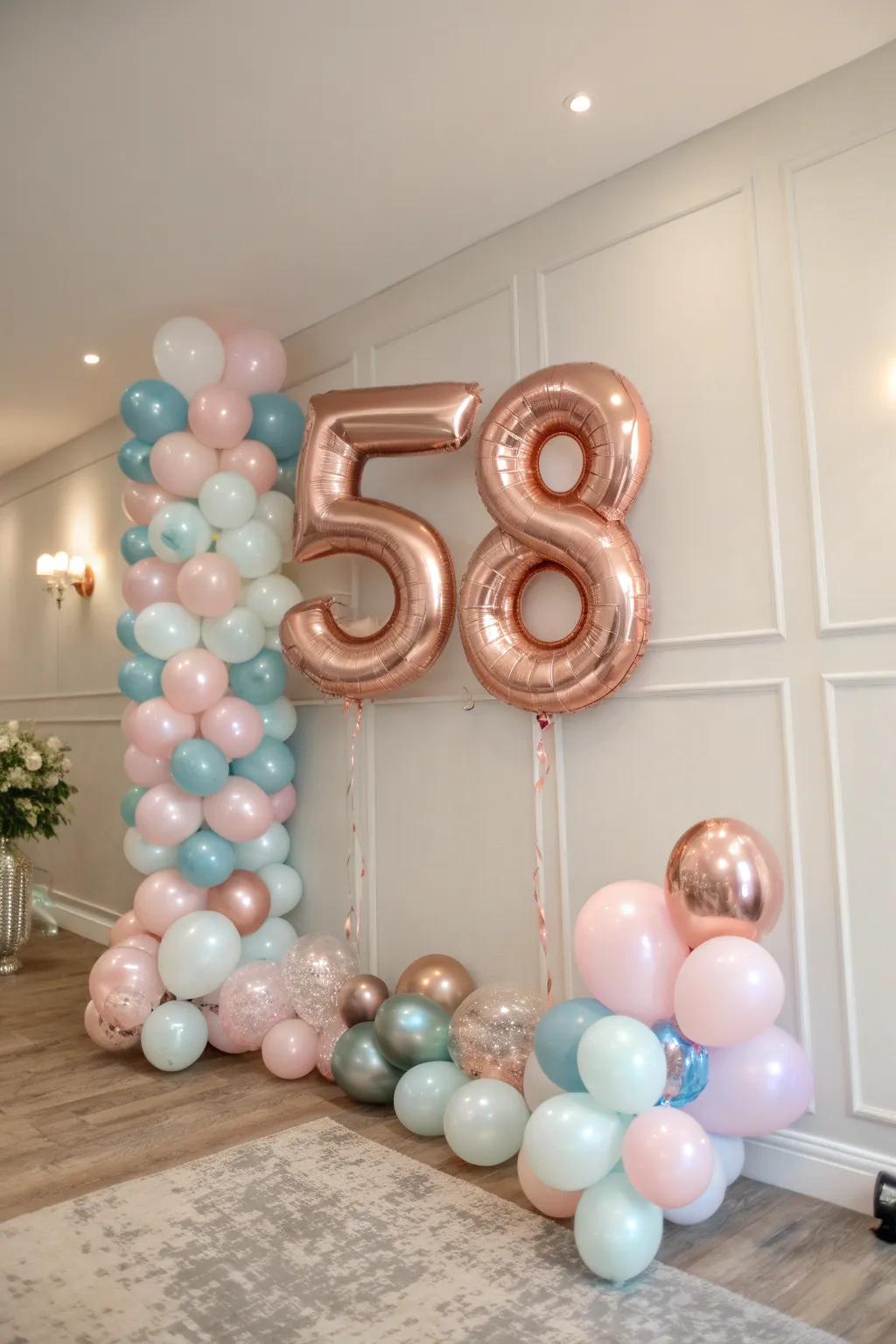 An eye-catching '58' balloon feature is ideal for celebrating this wonderful year.