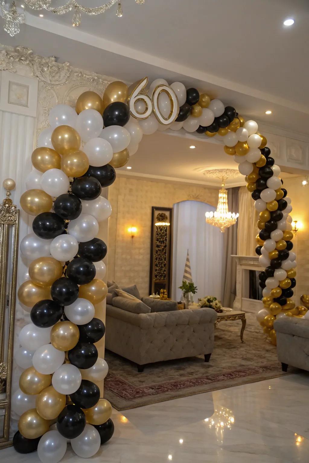 A striking entry with a balloon arch.