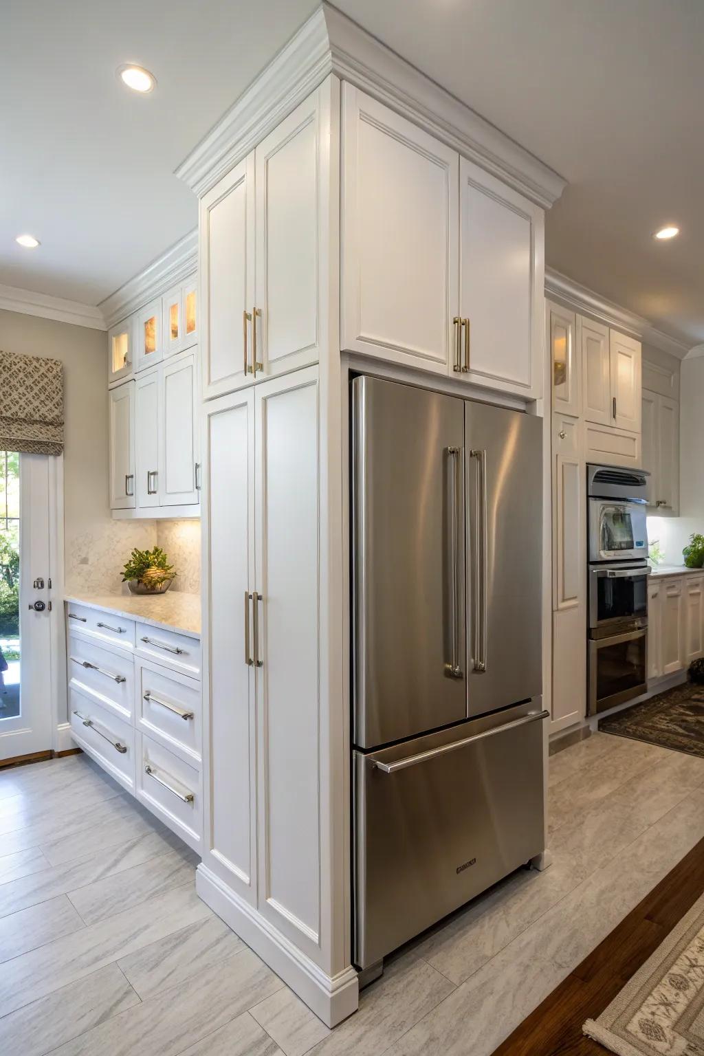 Custom cabinets ensure a smooth, integrated appearance above your refrigerator.