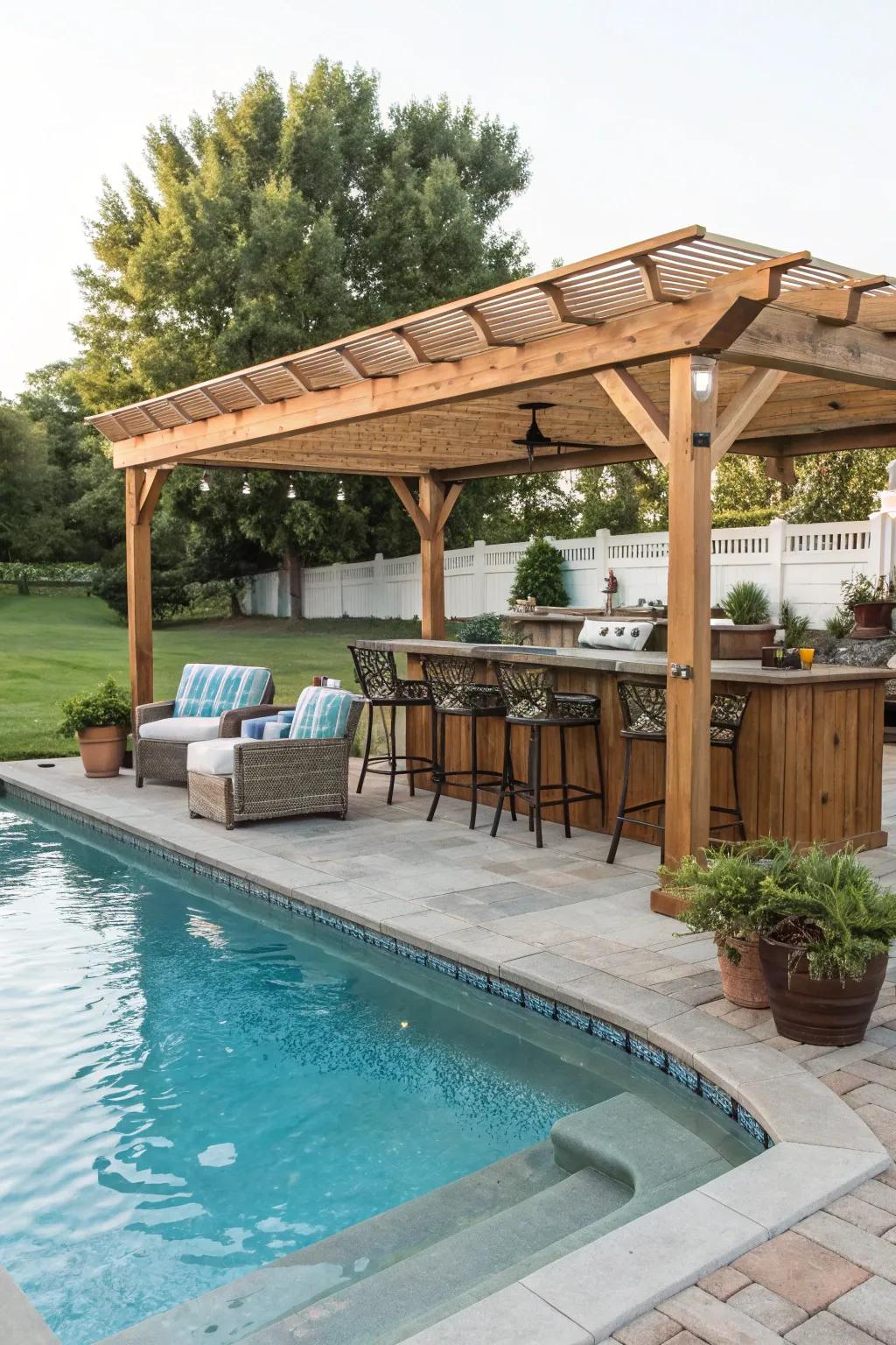 A shade structure brings both elegance and practicality to your pool bar.