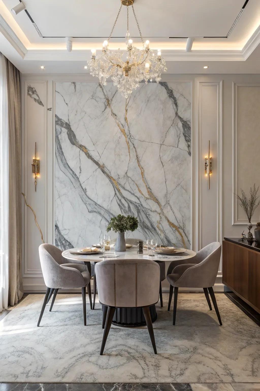 Marble-look fluid designs set a tranquil and elegant tone for any room.