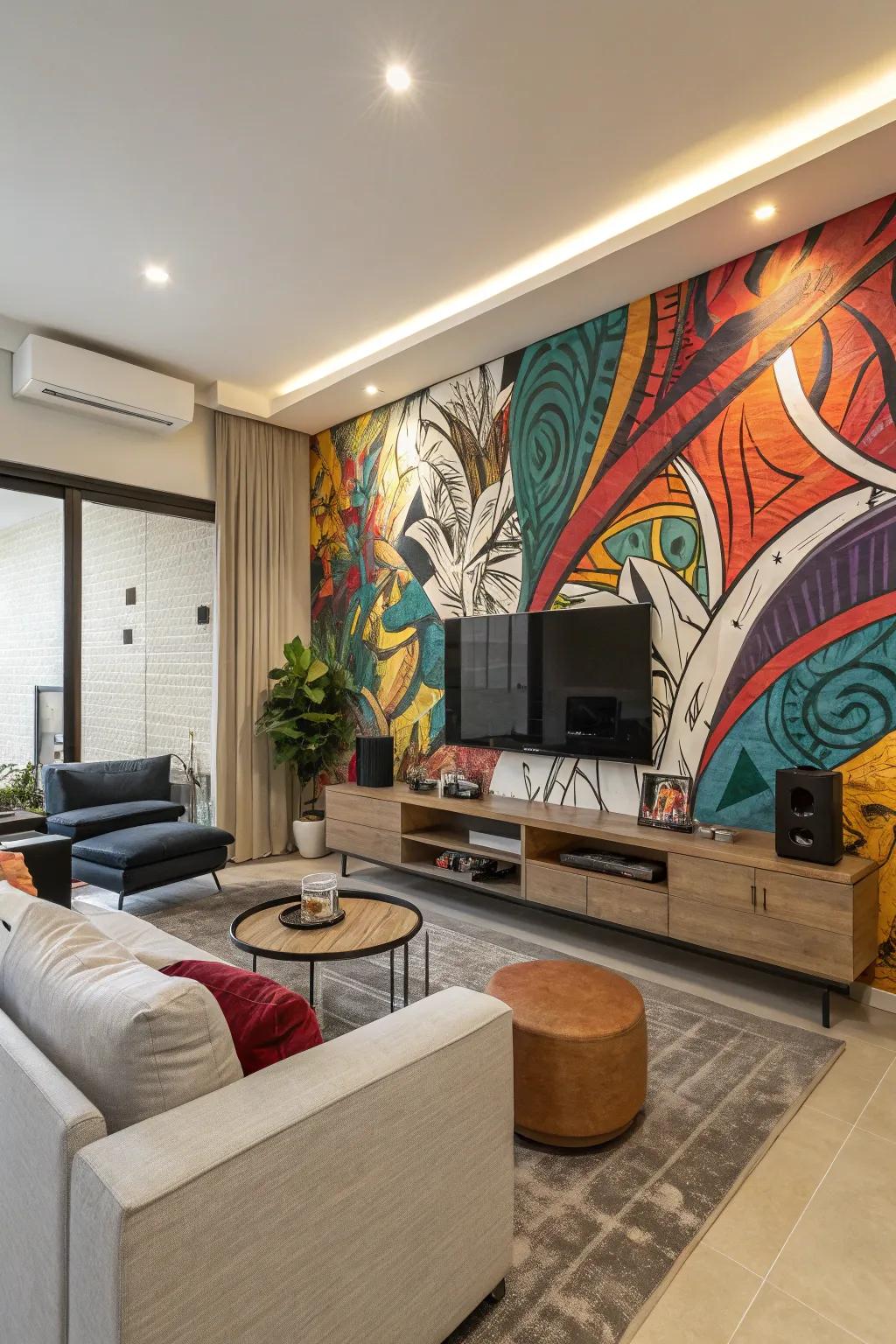 Elevate your space with vibrant, abstract murals.