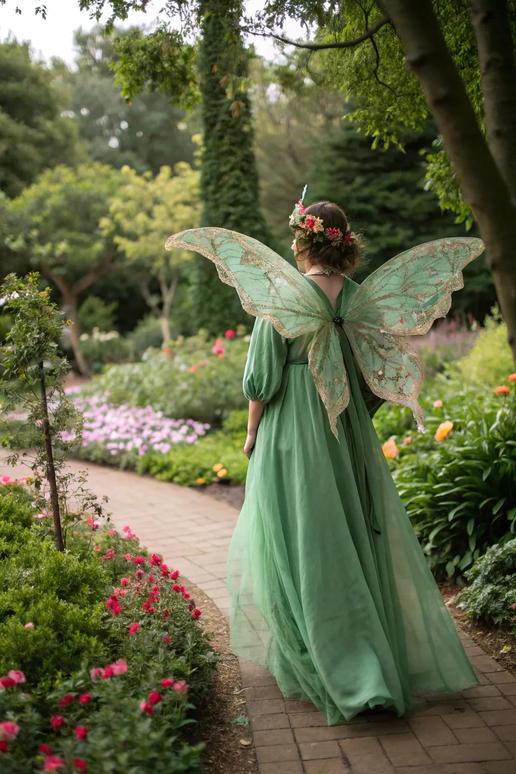 A woodland fairy with a touch of magic in an enchanted garden.