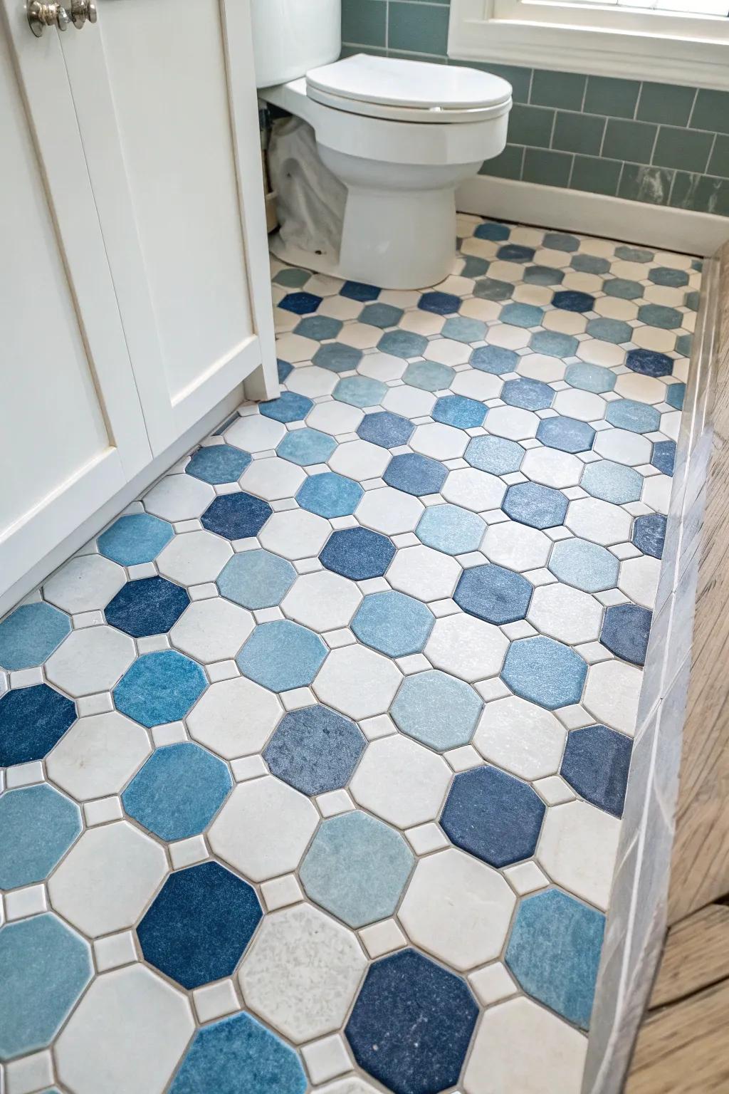 Hexagonal tiles bring depth and flair to any bathroom design.