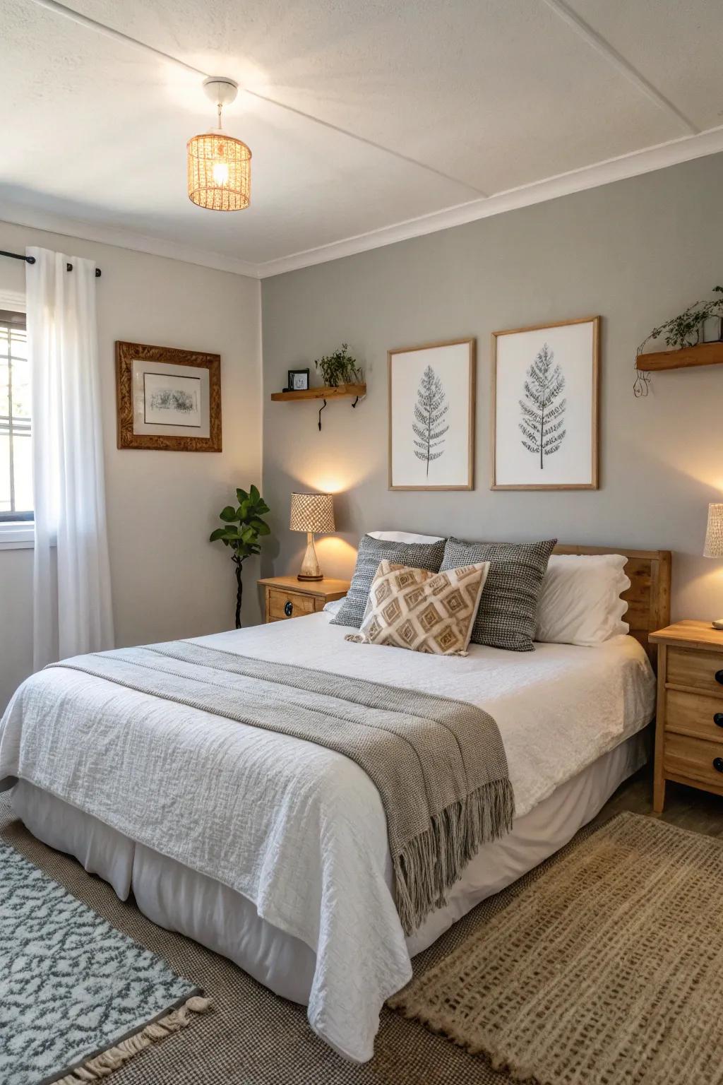 Neutral tones create a calming and inviting atmosphere in an Airbnb bedroom.