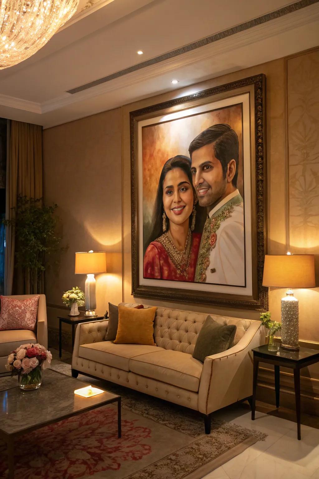 A tailor-made couple's portrait vividly brings personal memories to life.