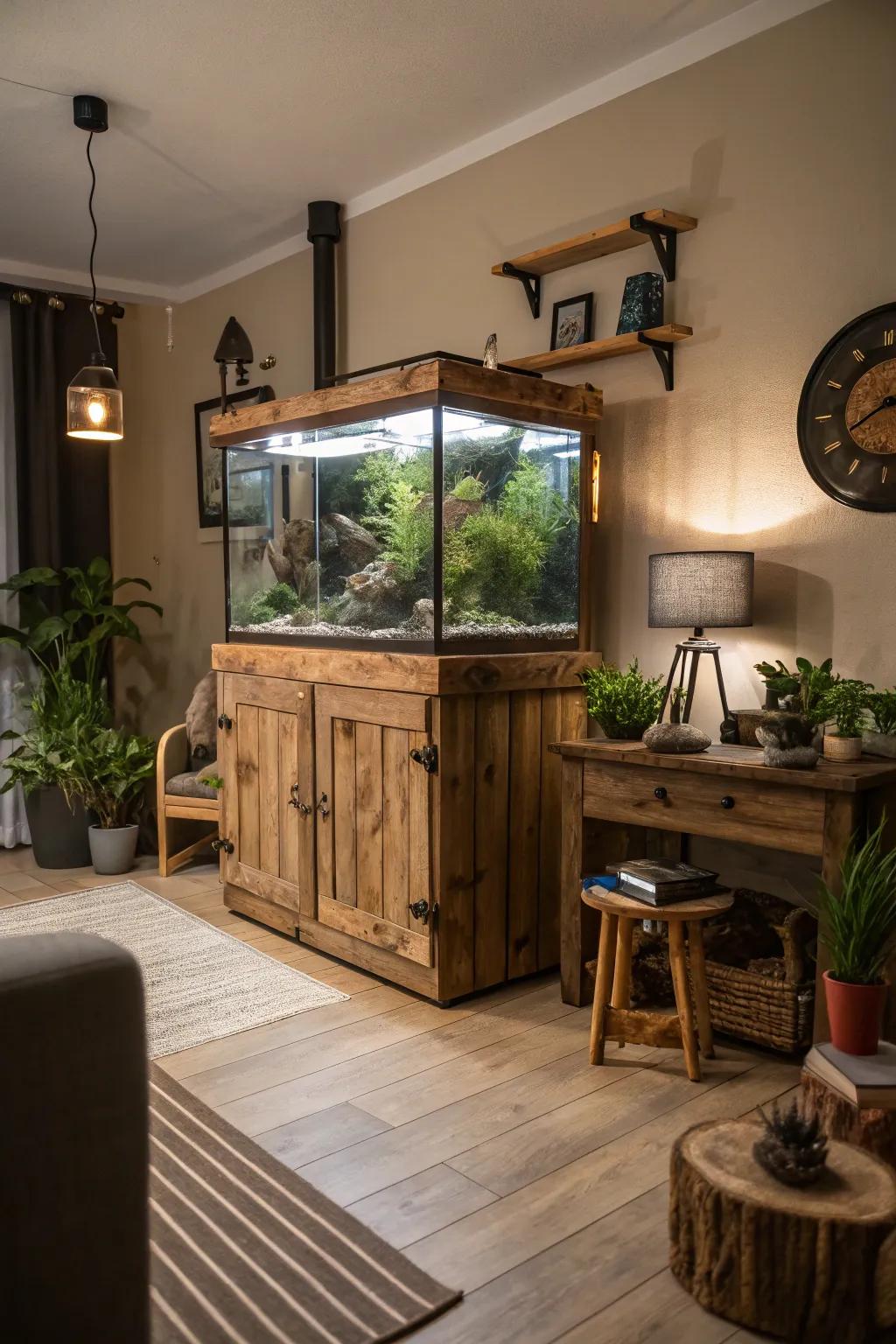 A country wooden stand enriches the atmosphere of any setting.