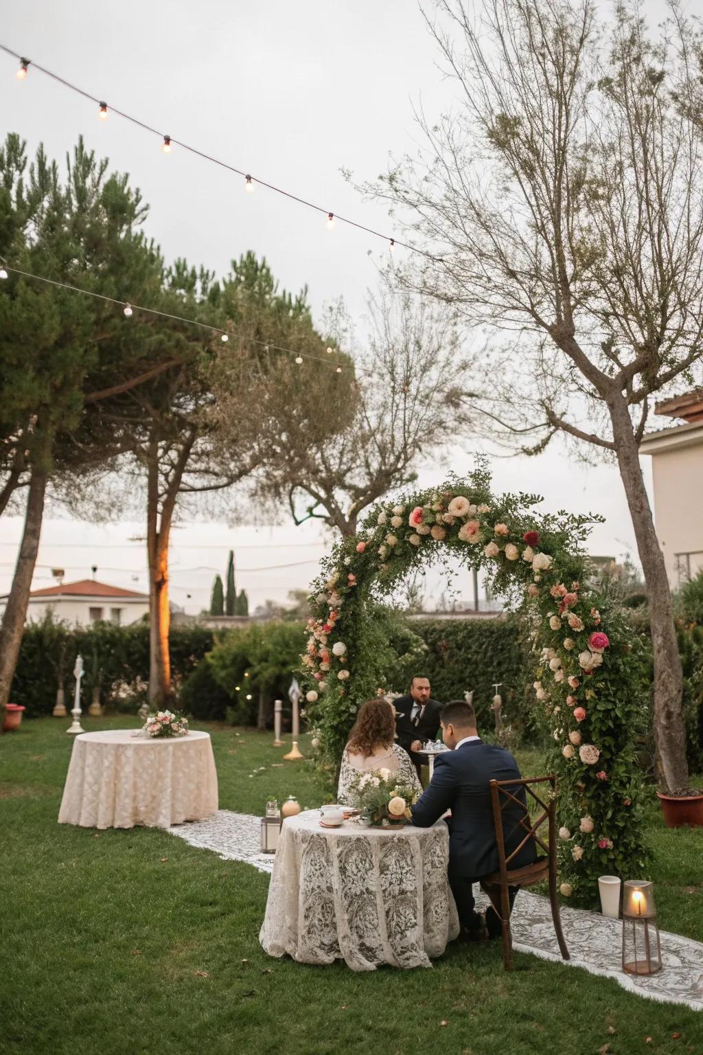 A transformed backyard showcases the splendor of natural wedding décor.