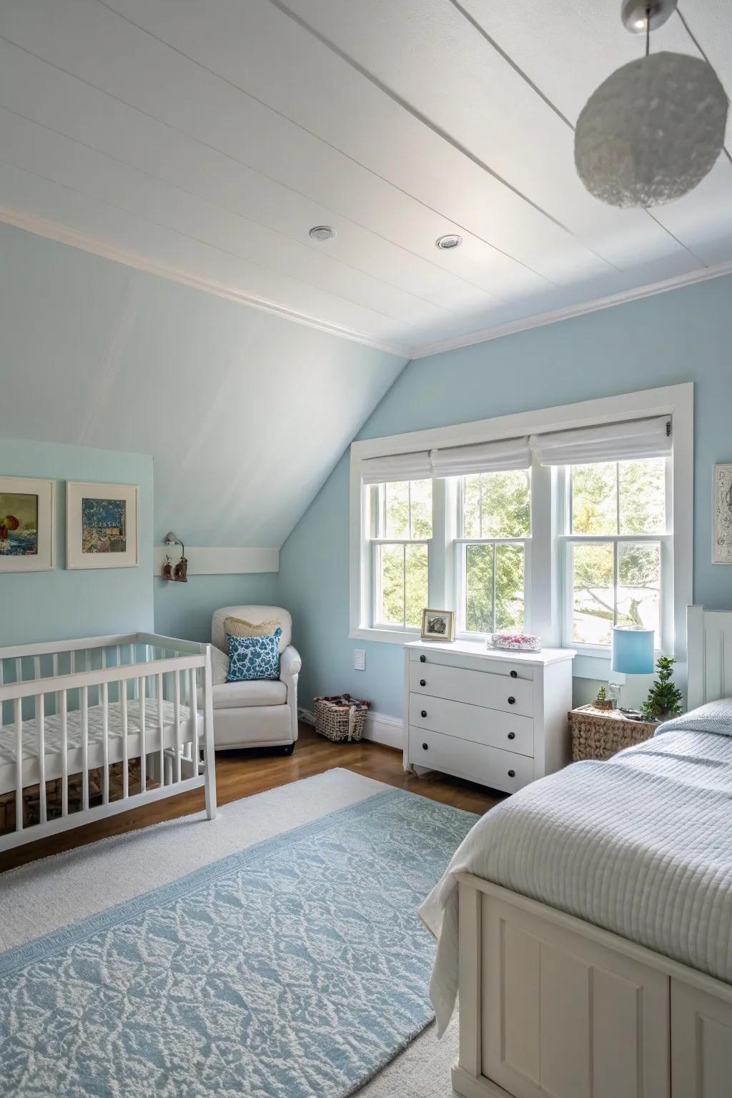 A peaceful, all-blue bedroom showcasing pure serenity.