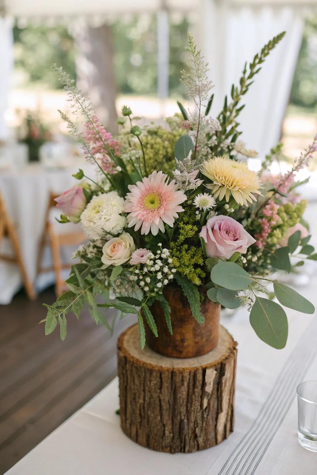 A meadow blossom-themed centerpiece perfect for a spring baby shower