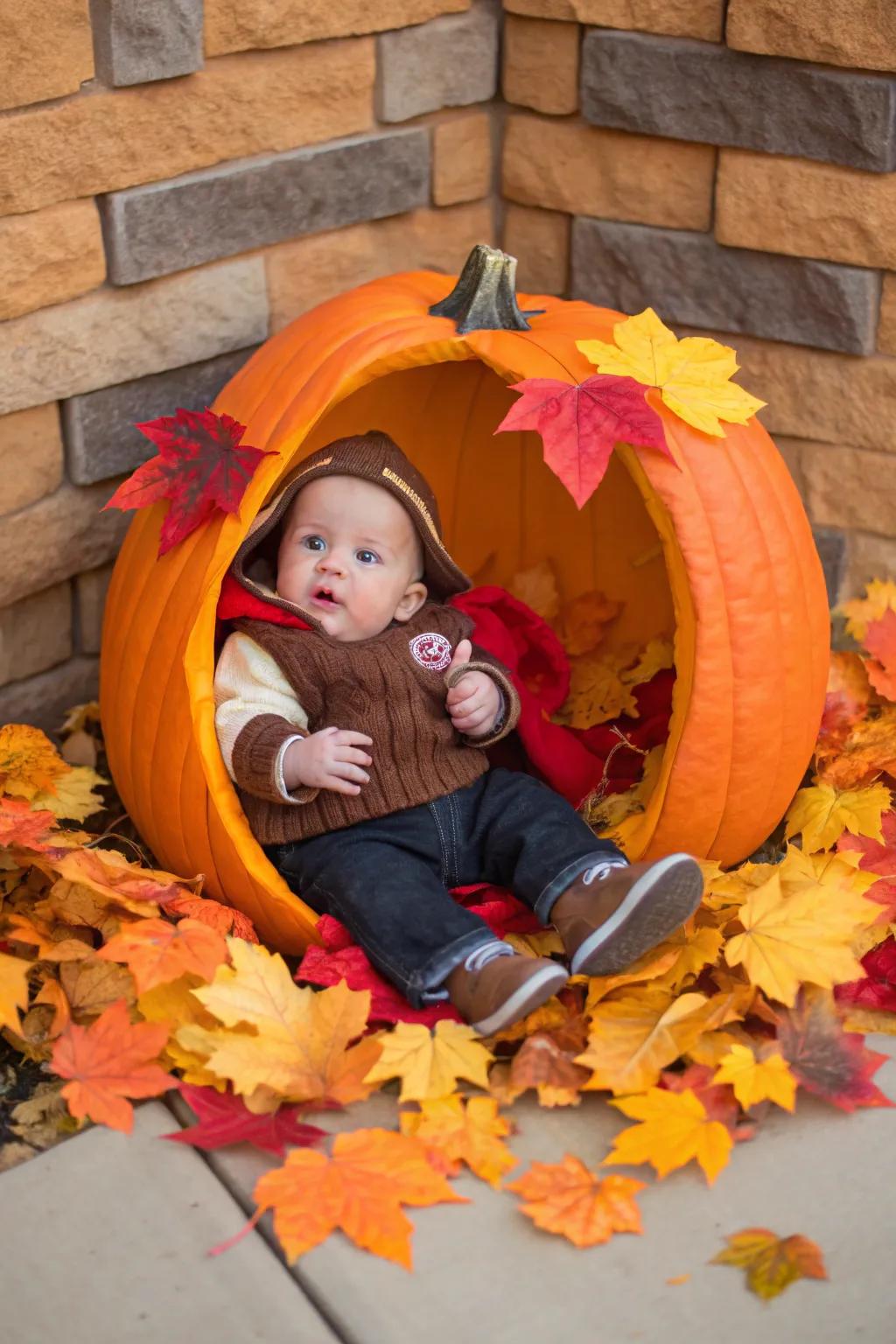 Immortalize priceless memories with your infant nestled within a gourd.