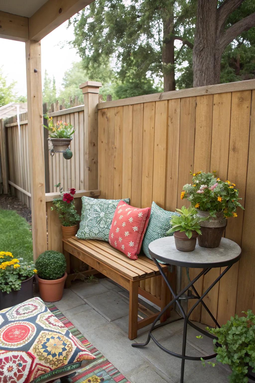 A snug corner is ideally suited for unwinding and savoring the outdoors.