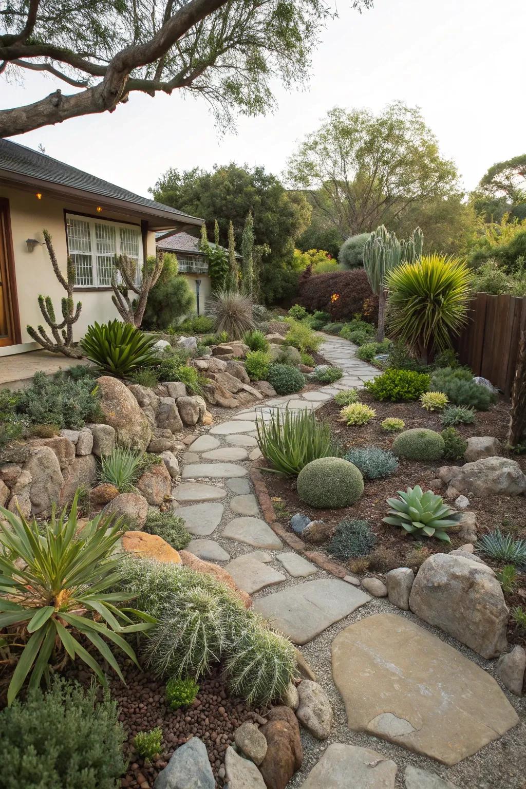Rock gardens give your backyard easement a hint of natural beauty.