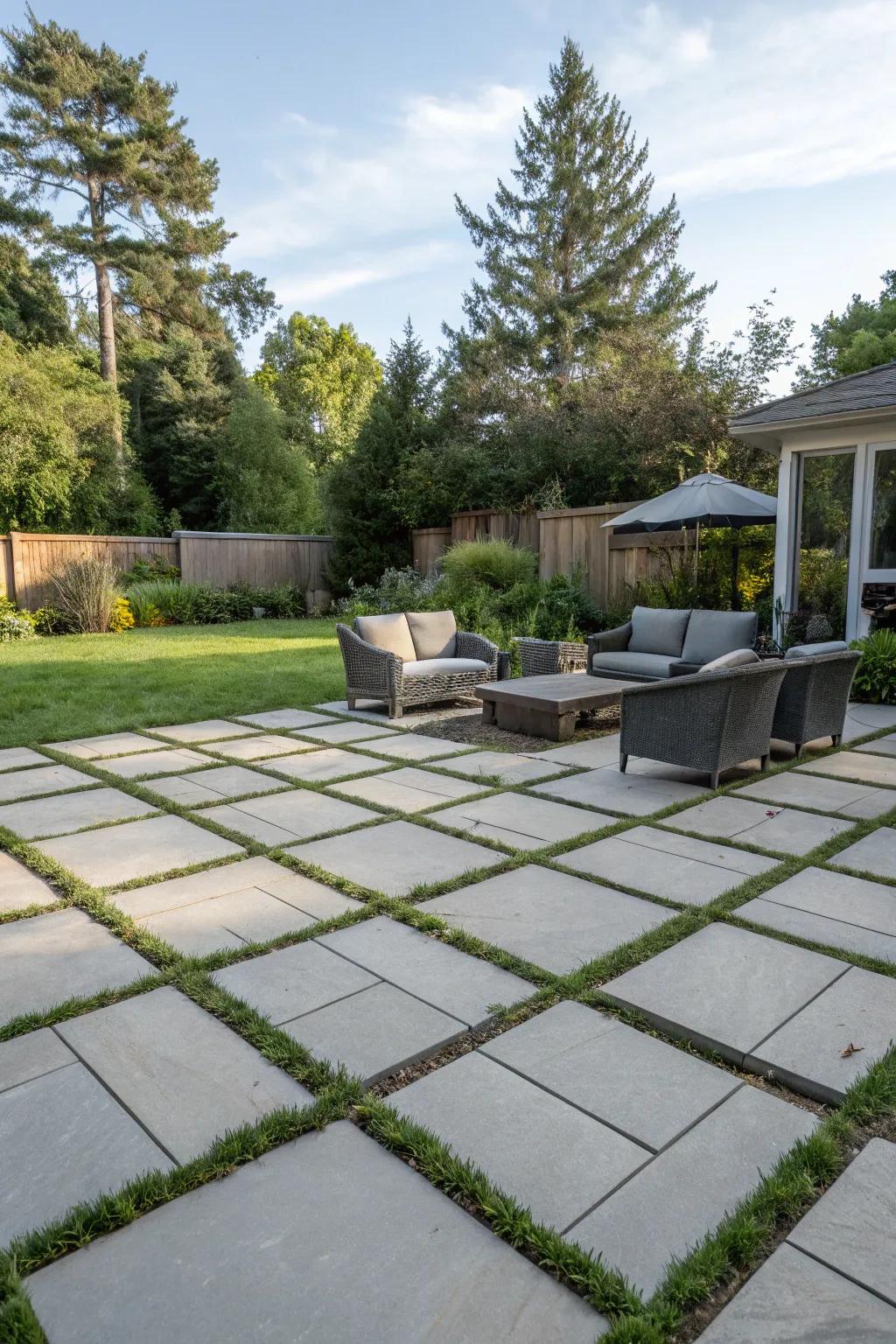 Geometric paving stones infuse a modern touch into any backyard setting.