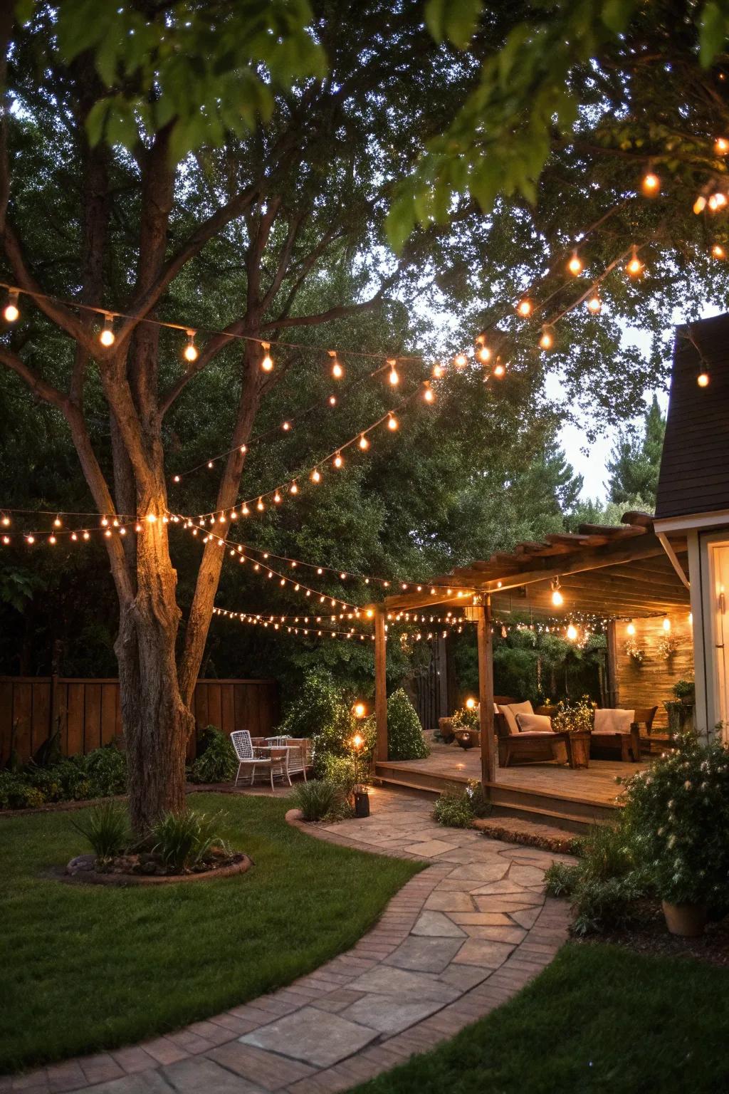 Light garlands give a magical effect to any backyard celebration.
