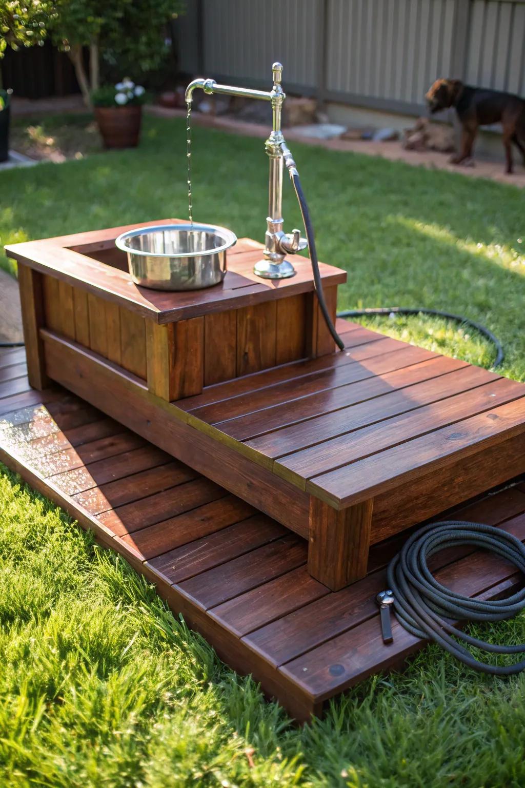 Elevate your pup's bath time with a handcrafted wooden wash station.