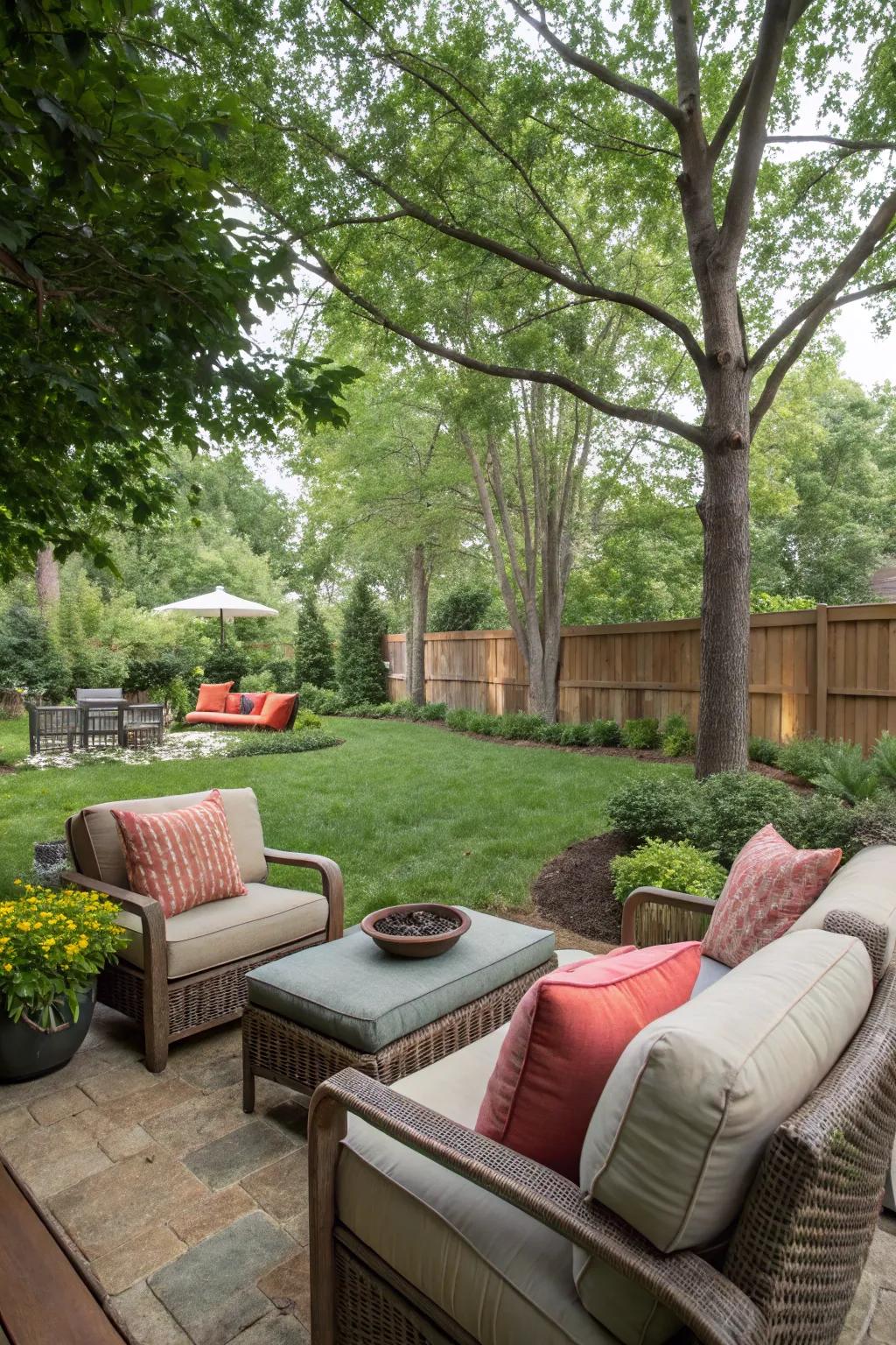 A welcoming seating nook transforms any backyard into an inviting sanctuary.