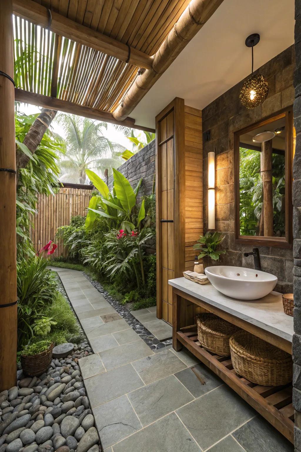 Organic materials such as bamboo and stone cultivate a grounded, tranquil setting.