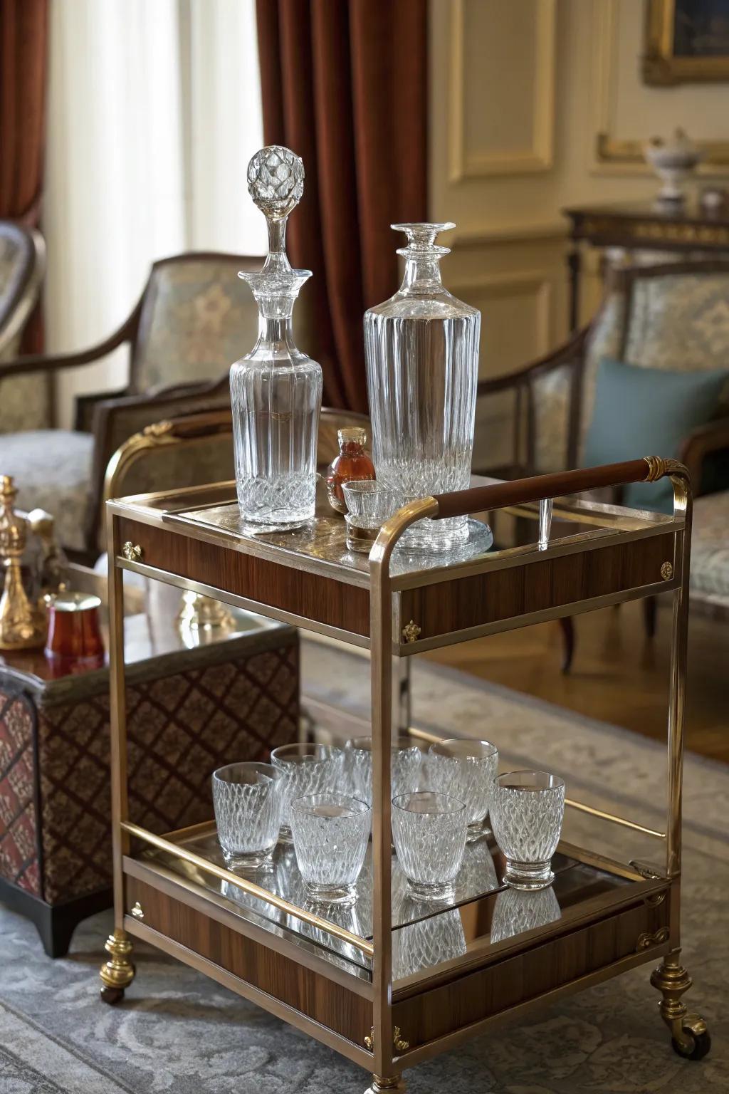 A classic bar setup featuring crystal and elegance.