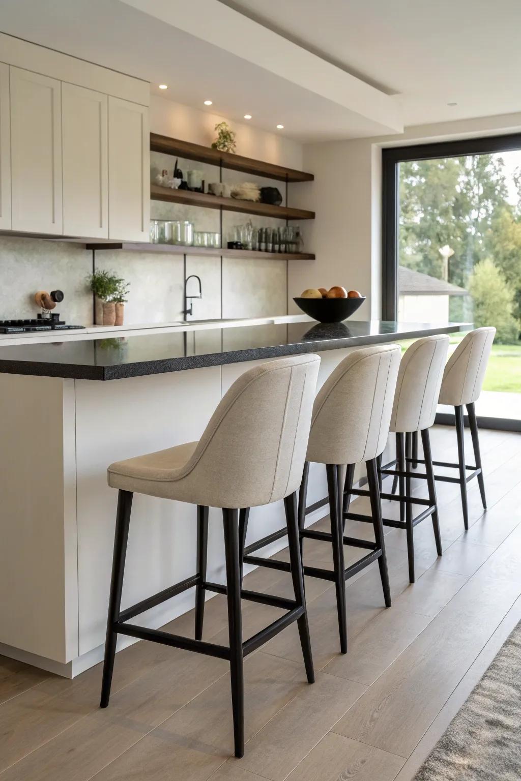Sophisticated and contemporary bar stools featuring backs, perfect for adding a minimalist touch.