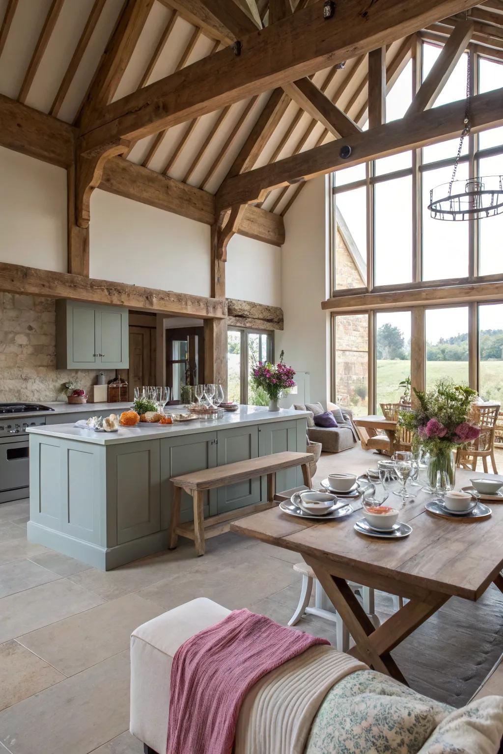An open-plan design maximizes both the space and natural light inside a barn conversion.