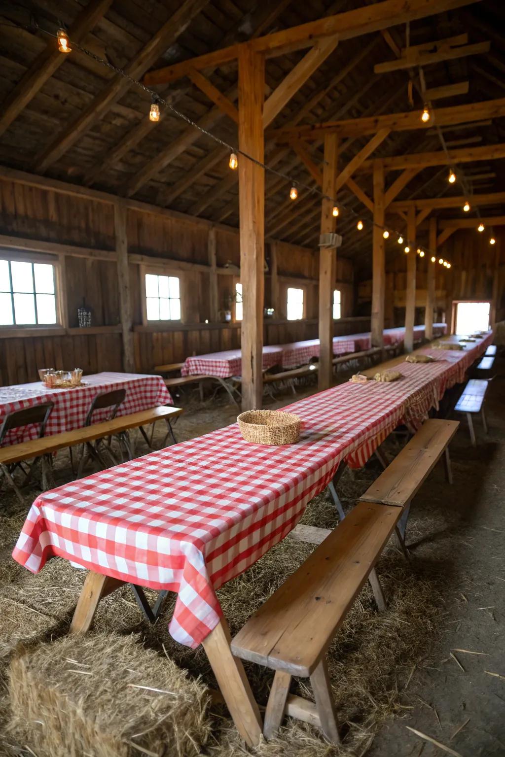 Checkered covers bring a bit of rustic charm to any barn setting.