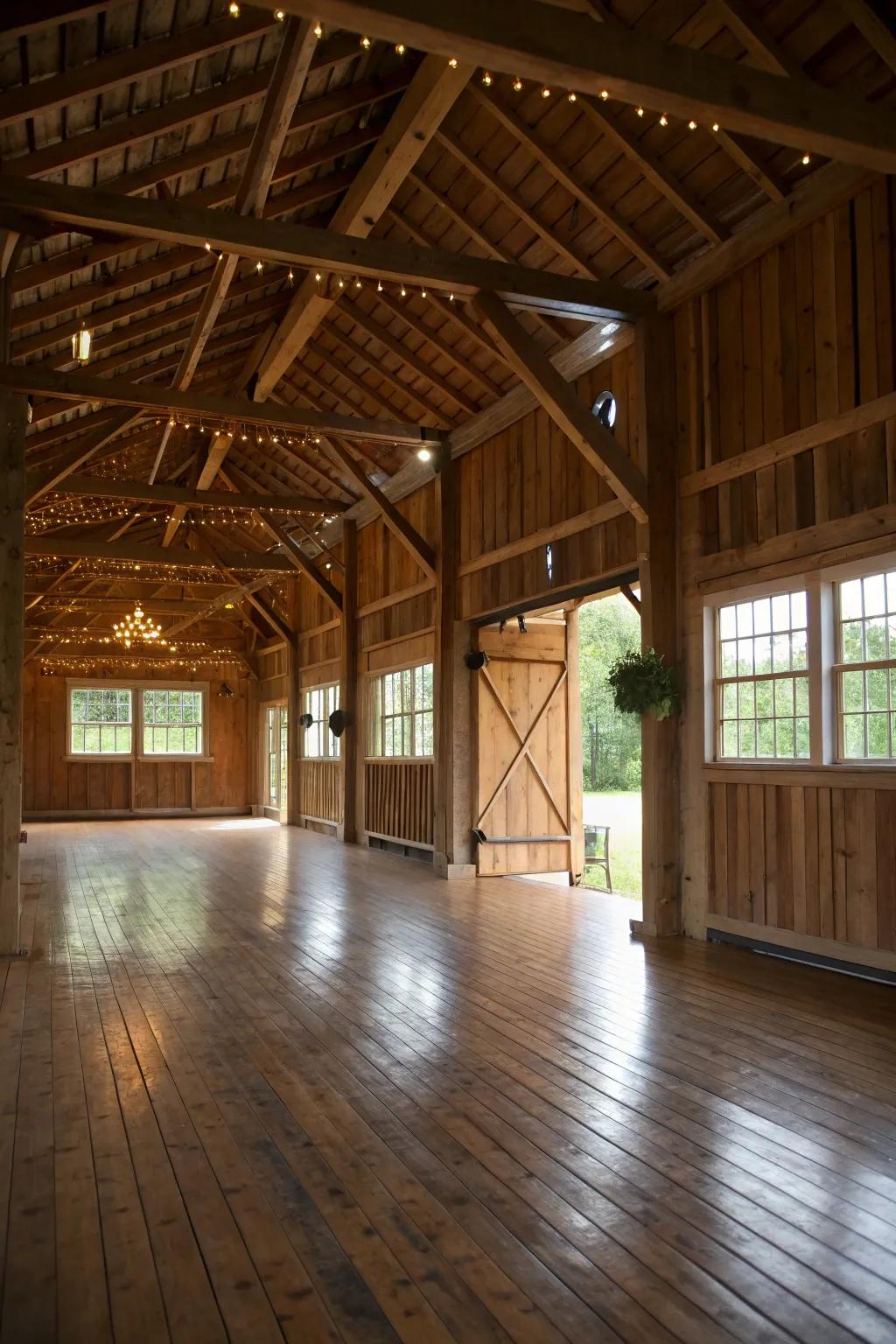 Wood floors impart a distinctly rustic charm to your barn.