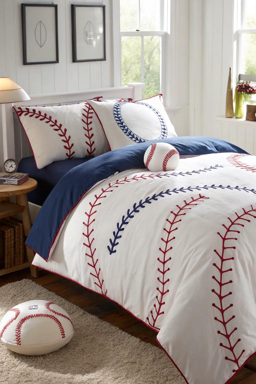 Change your bedroom into a baseball sanctuary with specially themed bedding.
