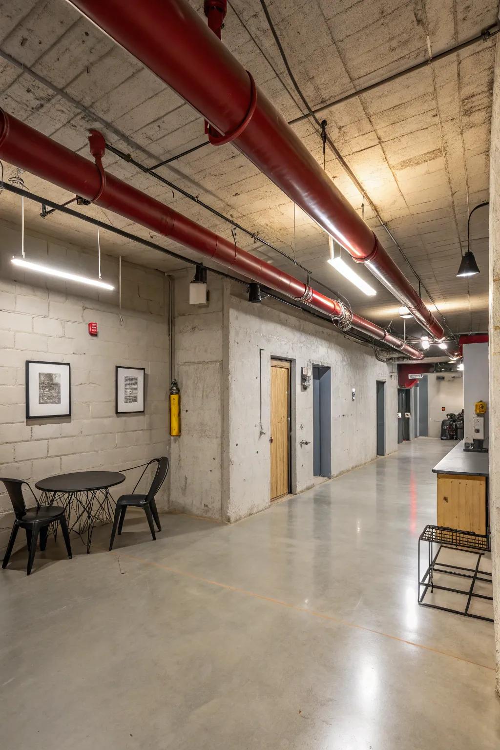 Highlight the natural charm of exposed ductwork with an industrial-chic atmosphere.