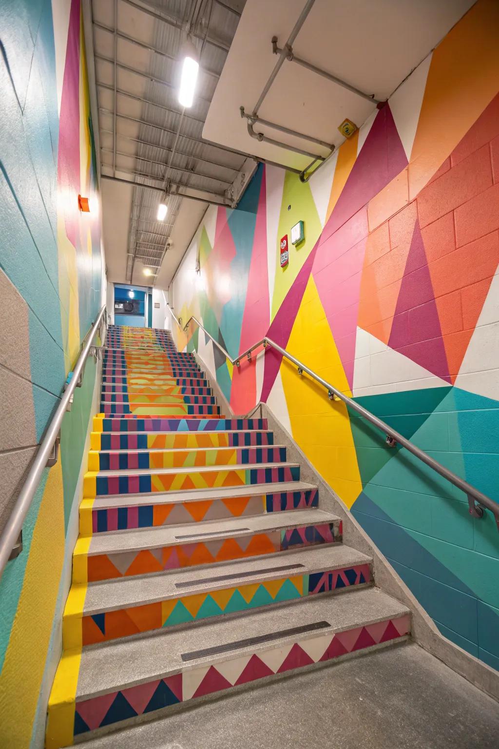 Vividly painted steps breathe new life into the basement entrance.