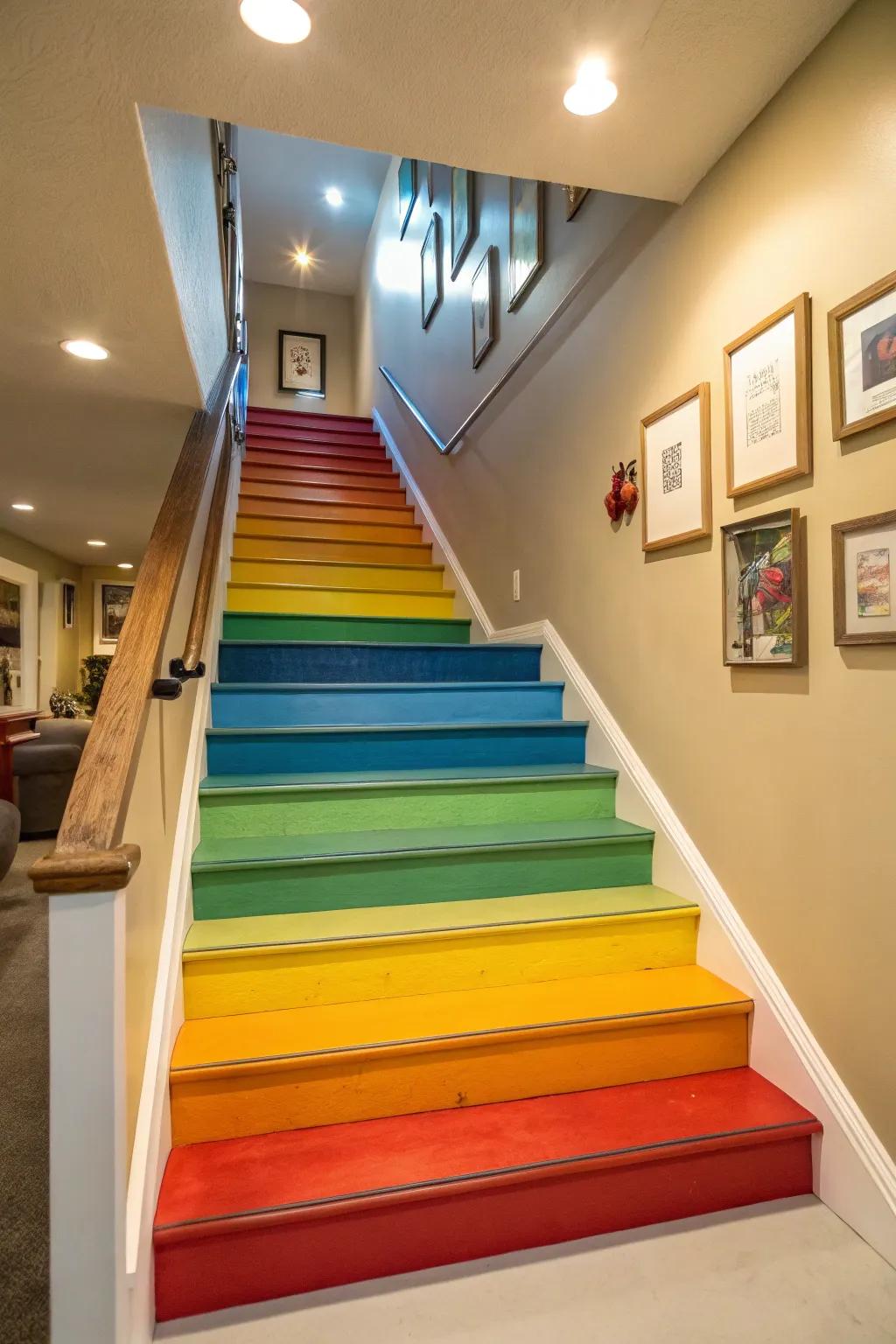 Infuse color into your basement stairs with creatively painted risers.