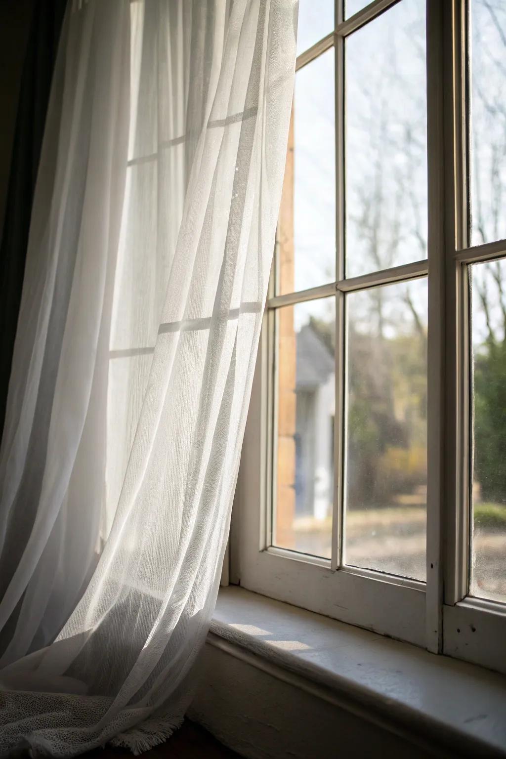 Sheer curtains allow gentle light to fill your basement space.