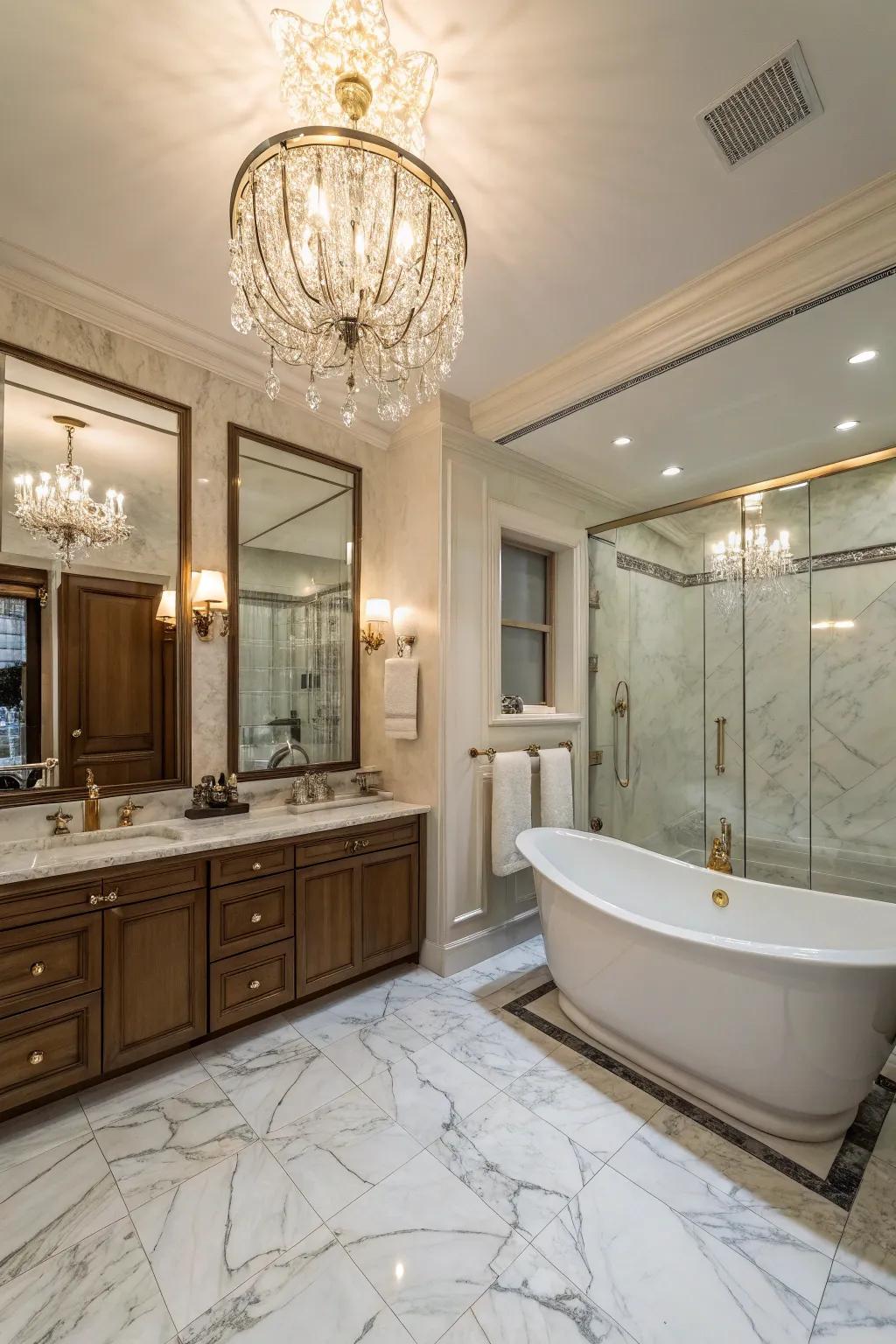 A light dangle brings an air of refinement to any washroom.