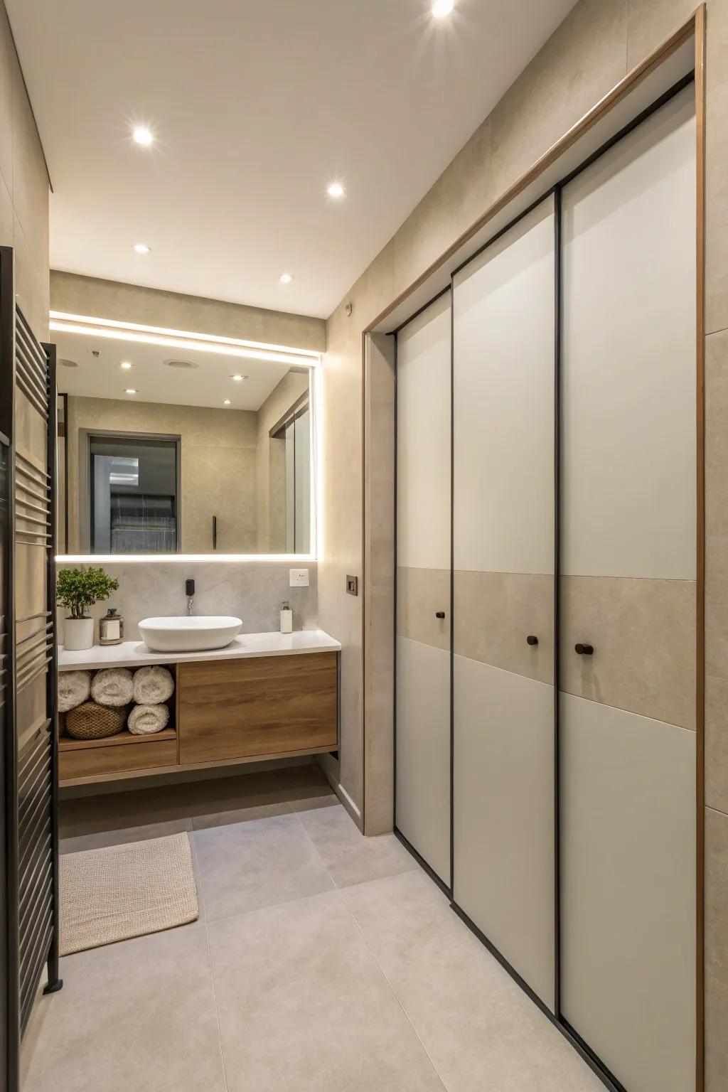 Sleek sliding doors provide a contemporary accent to any bathroom.