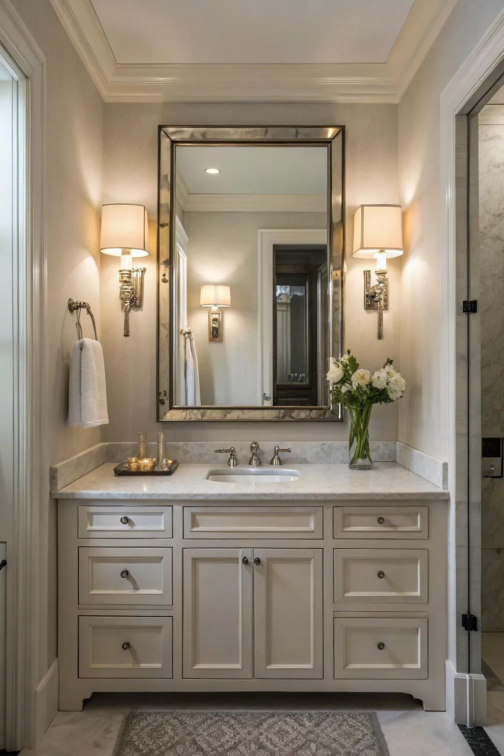 Harmonious sconces offer symmetrical lighting and sophistication.