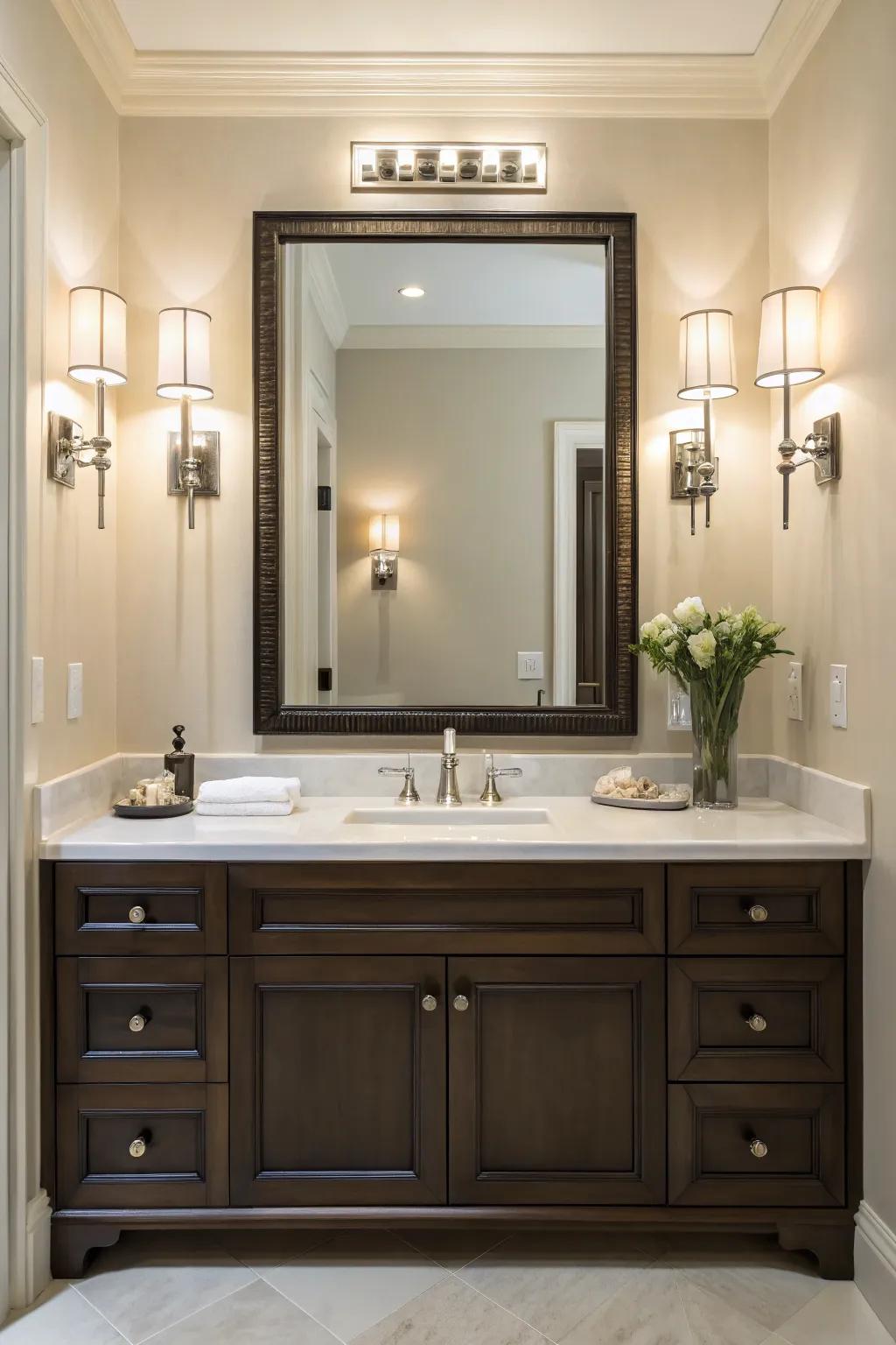 Dressing table illumination perfectly aligned for a flawless morning procedure.