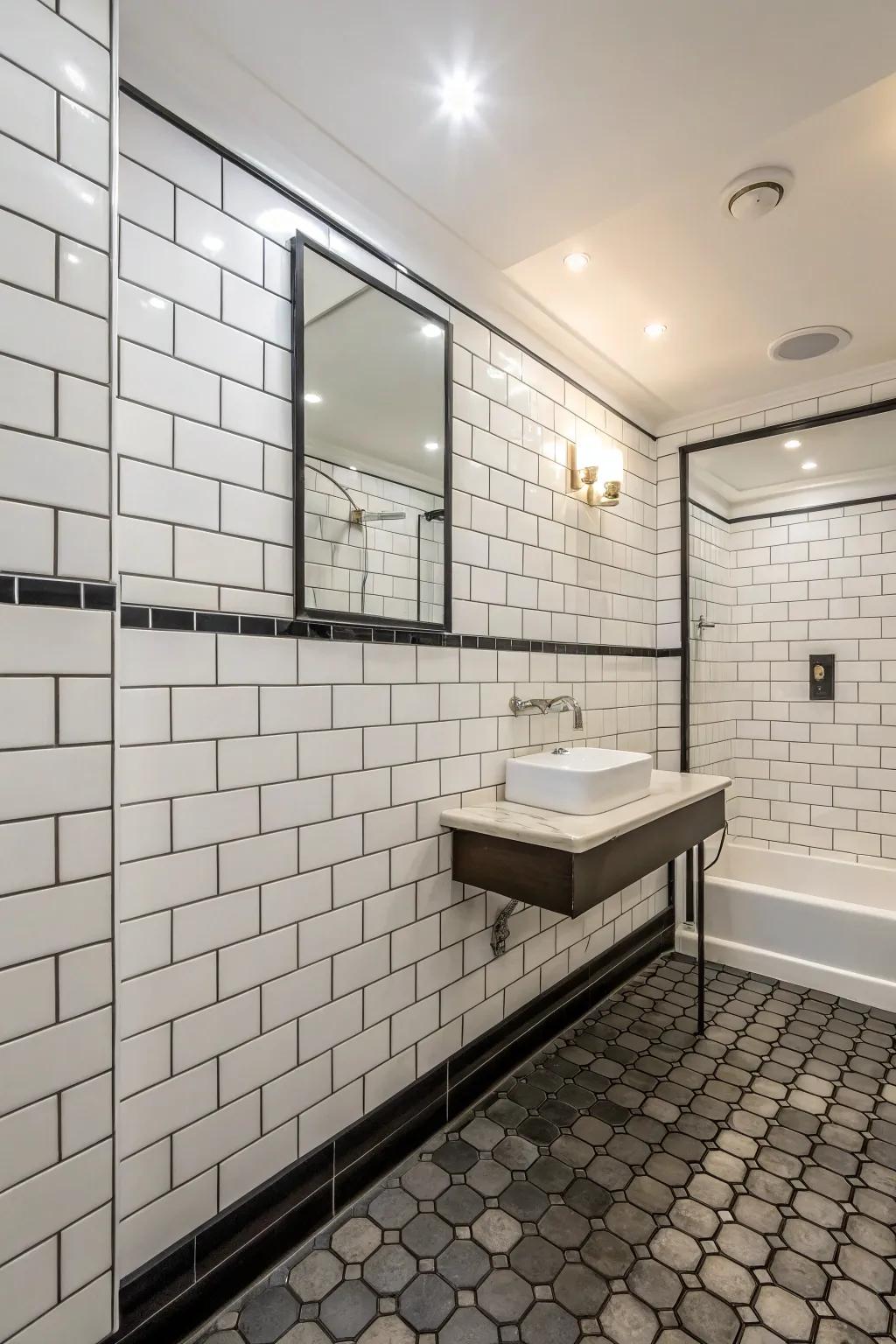 Traditional brickwork tiles enhanced with a modern, contrasting touch.