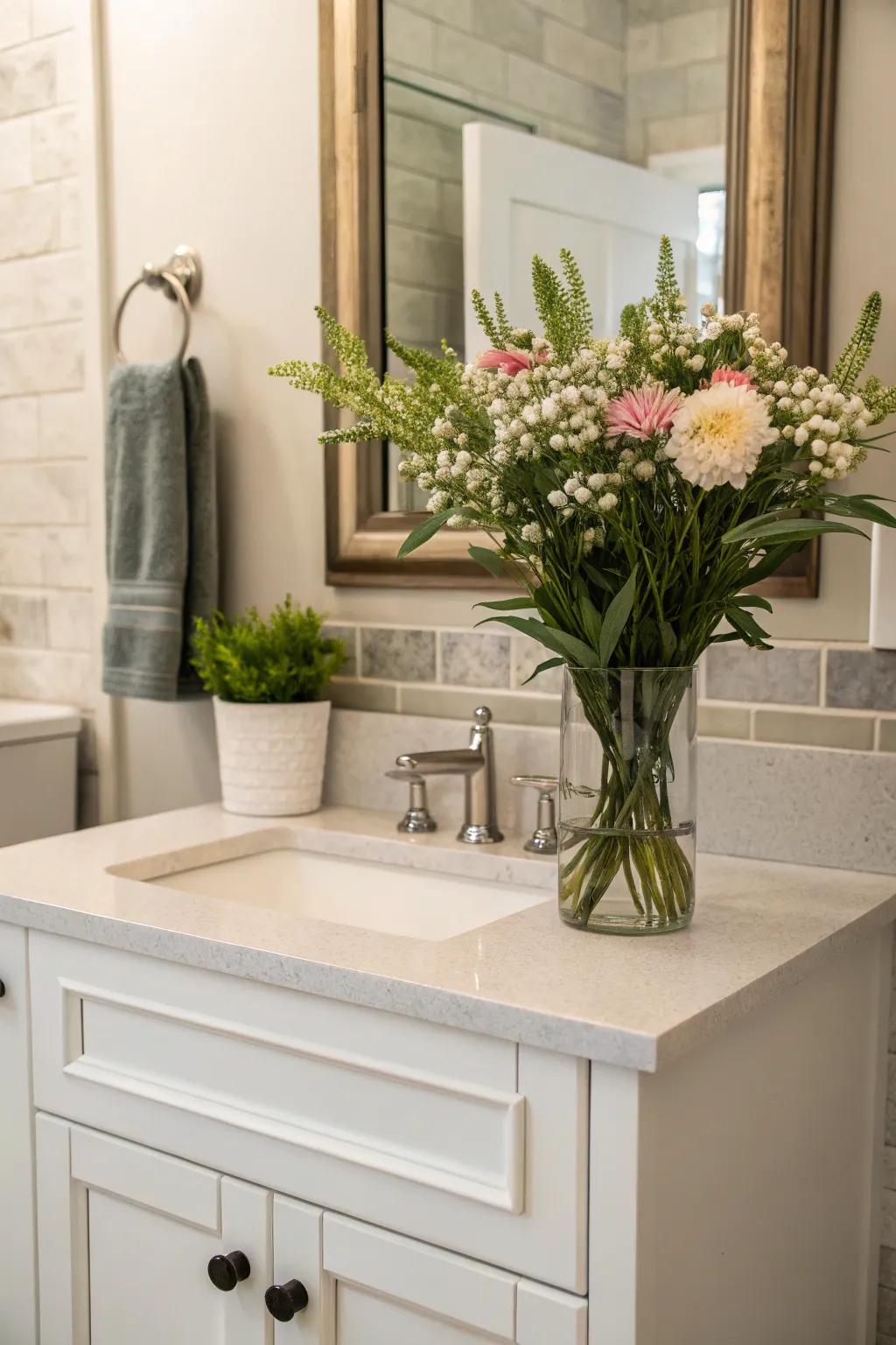 Greenery brings a revitalizing element to any bathroom vanity.