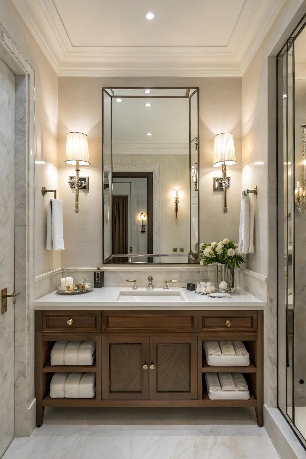 Your bathroom will look more balanced and elegant with wall sconces.
