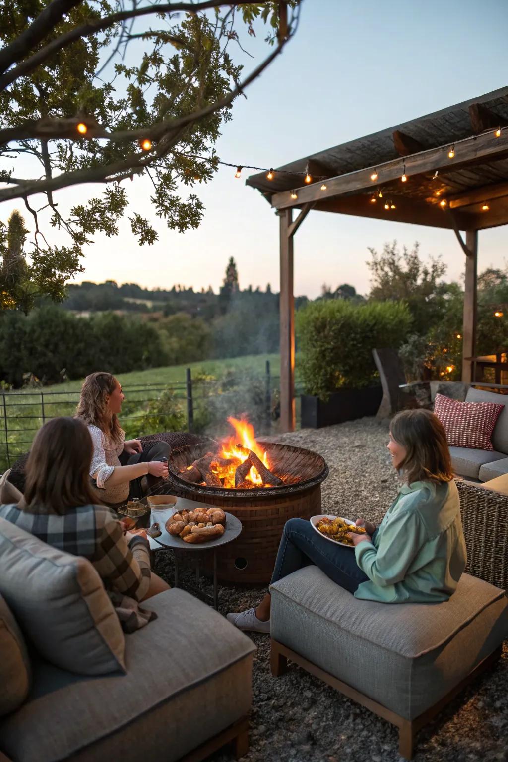 Charming fire pit grill, the perfect heart for a cozy outdoor get-together.