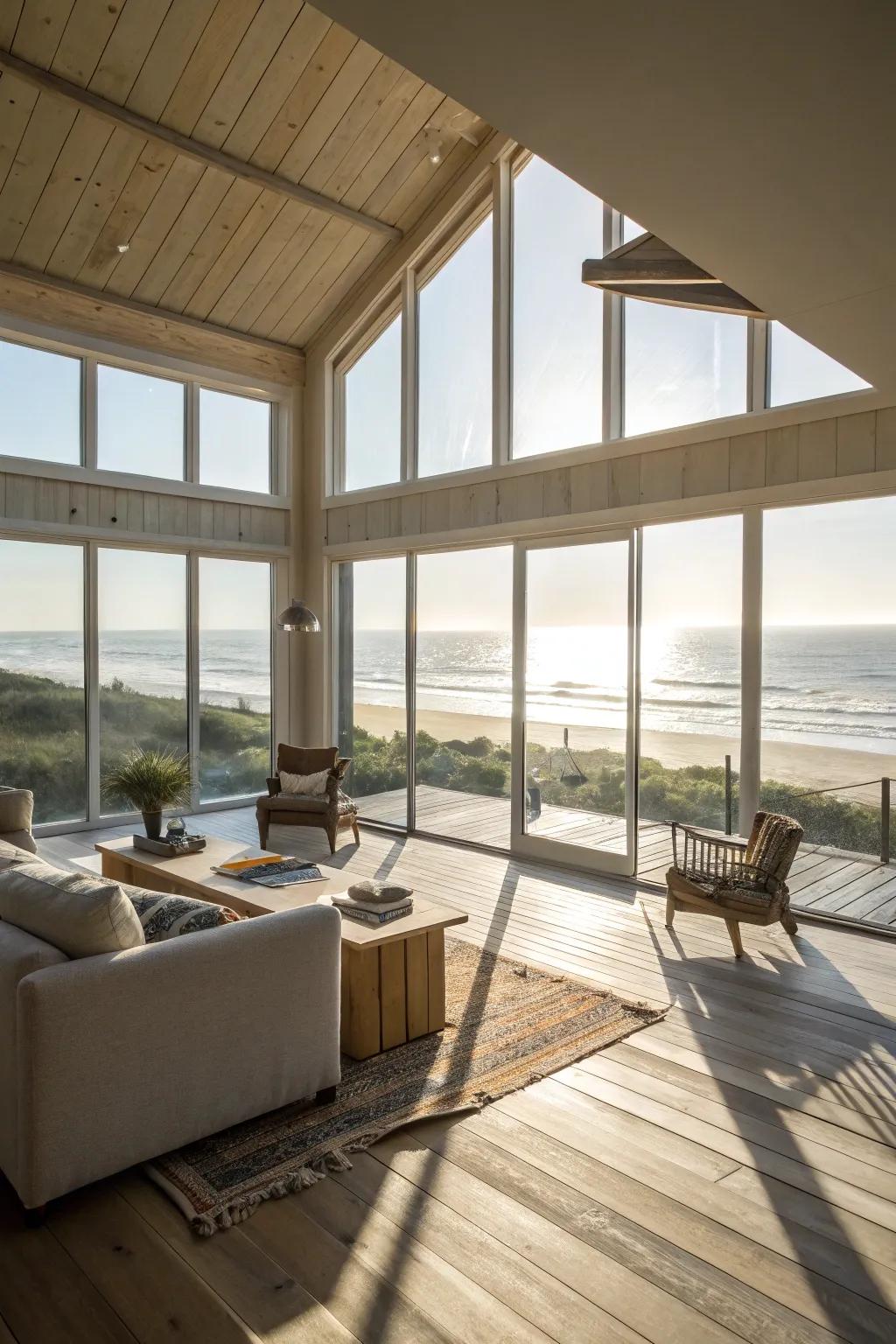 An airy and open beach house interior filled with warmth and light.