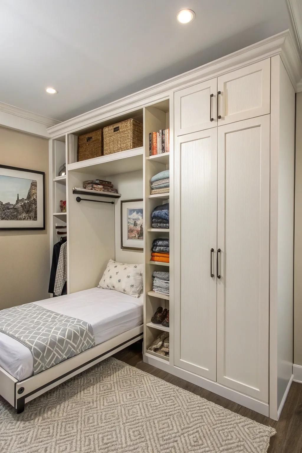 A Murphy bed folds into the closet, maximizing your room's potential.